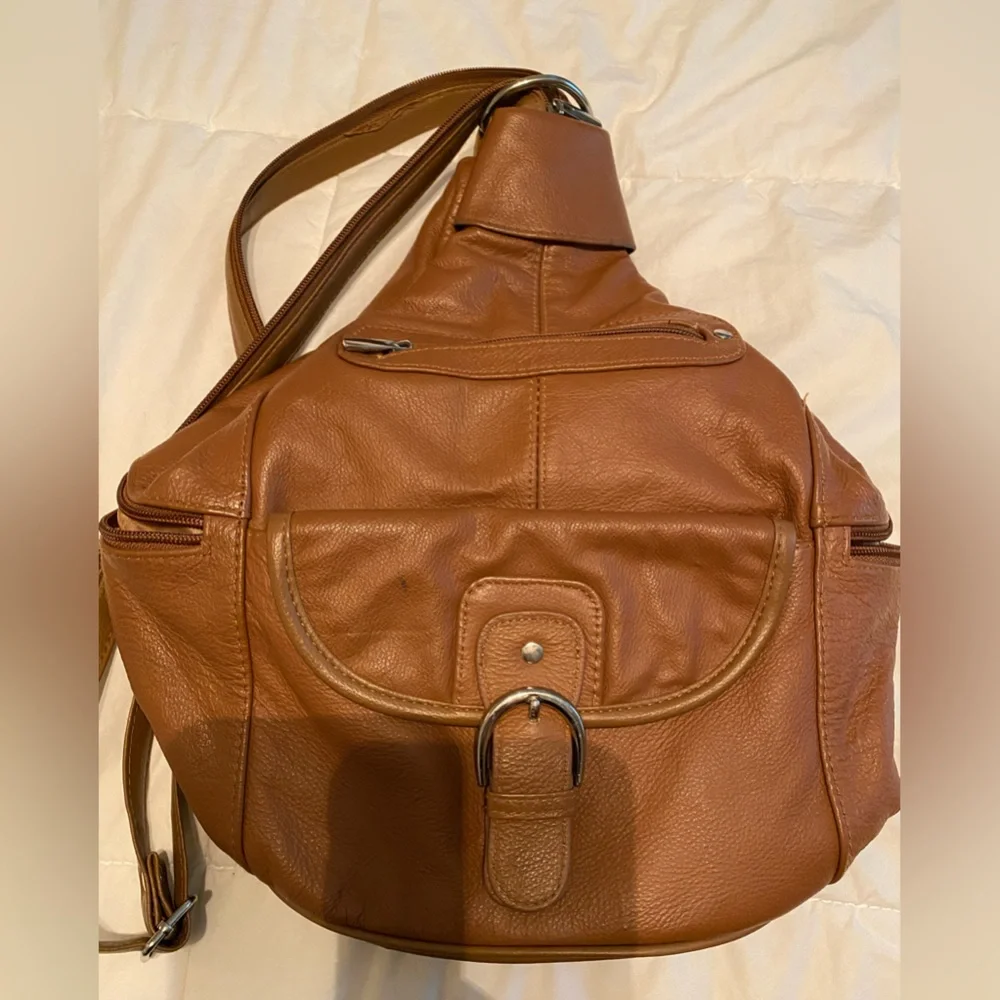 Brown - Leather back sack purse